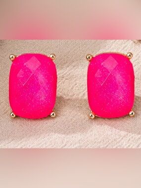 Pink Glitter Crystal Stud Earrings*